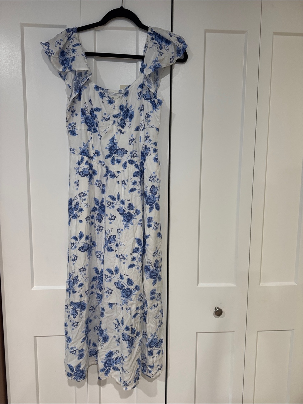 Hollister White Maxi Dress with Blue Floral Print